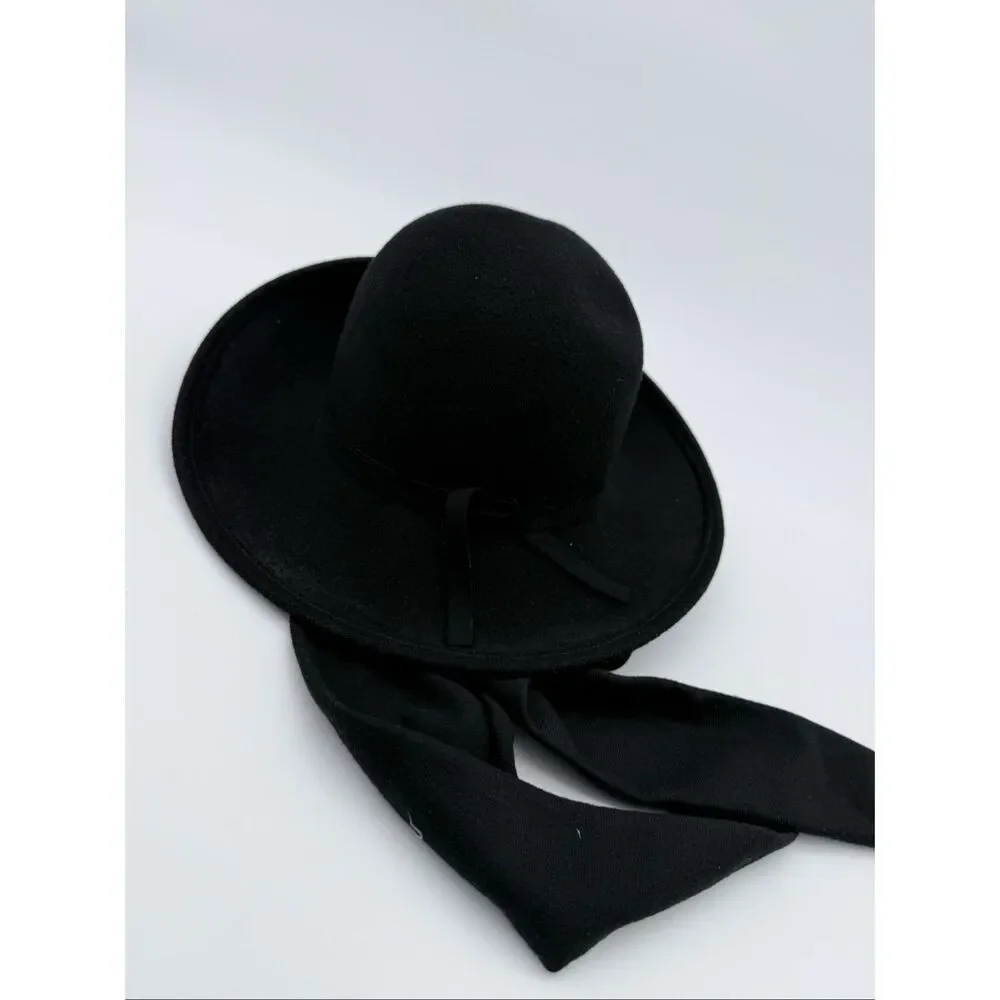 Vintage Black Wool Cloche Hat w/ Back Ribbon Ties | 1990s Y2K Women’s Felt Hat - Picture 9 of 11